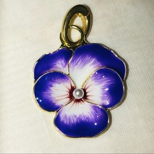 Pansy Pendant New Enamel Pearl Gold Flower Necklace Enhancer Purple Victorian